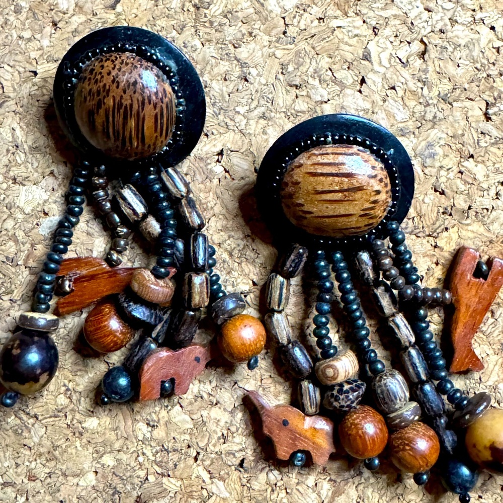 Wood and Bamboo Drop Earrings